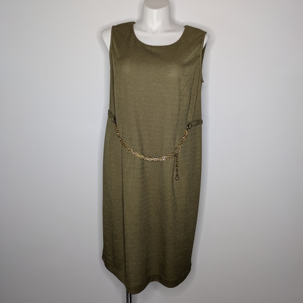Vintage R&M Green Gold Chain Sleeveless Knit Dress 18W